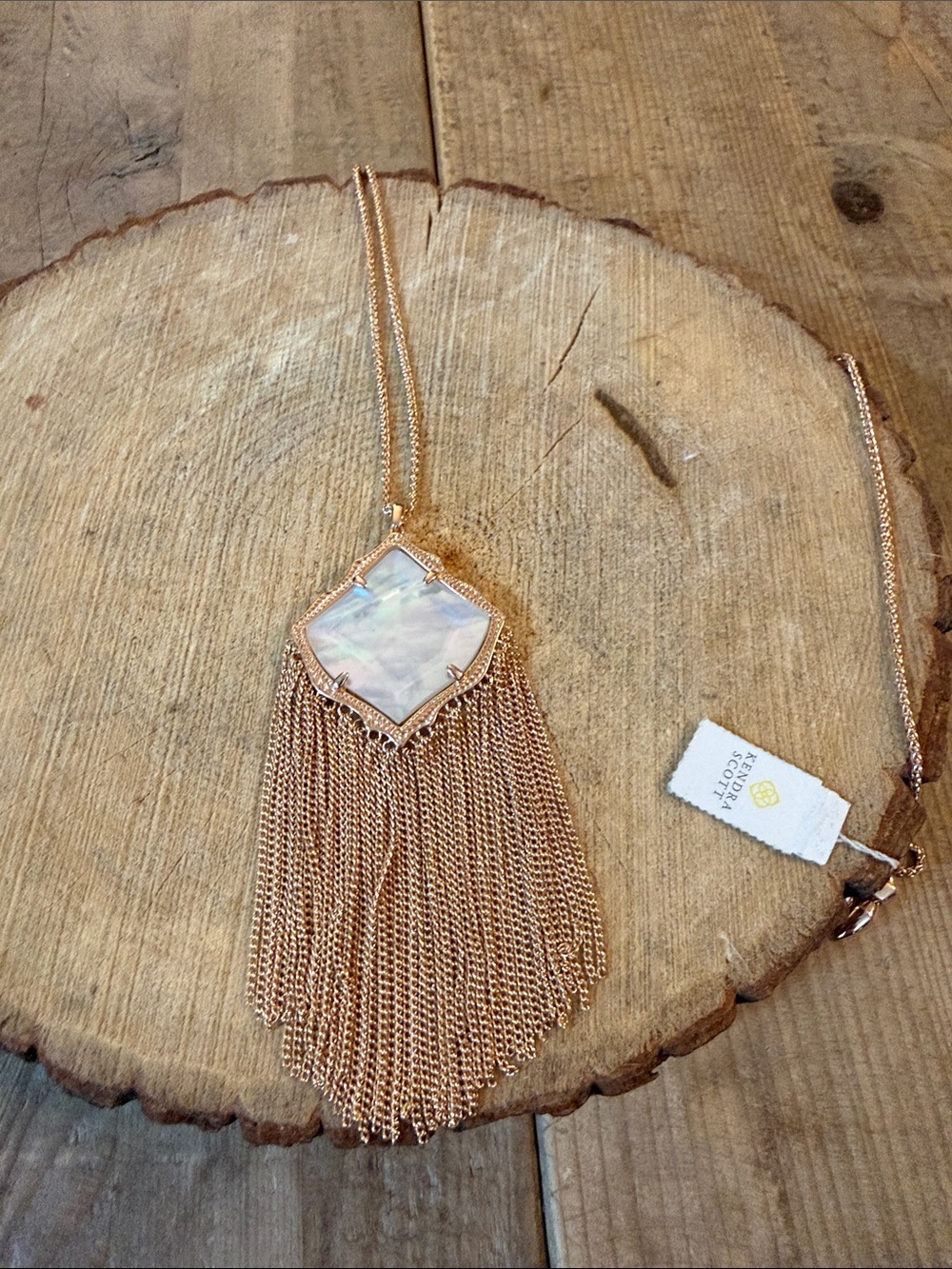 Kendra Scott Rose Gold Mother of Pearl Fringe Pendant Necklace